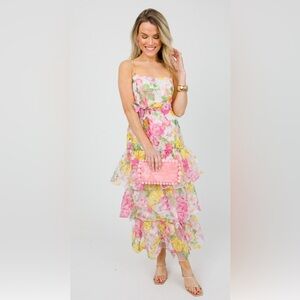 Floral Ruffle Organza Midi Dress